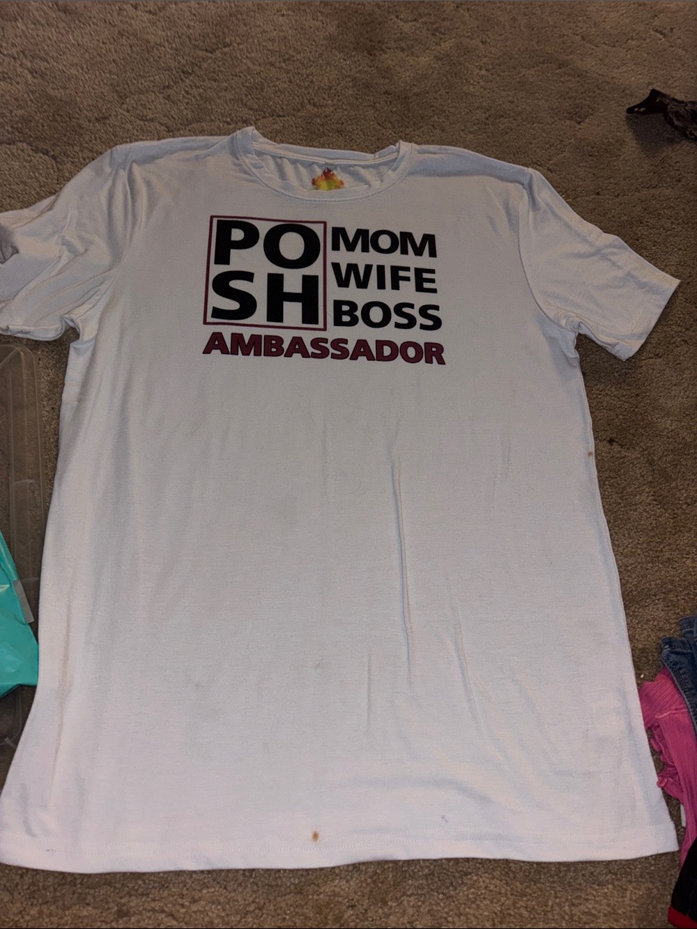 White "POSH Mom Wife Boss Ambassador" Graphic T-Shirt